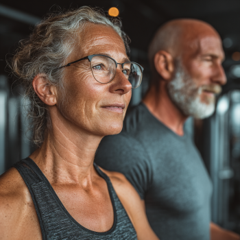 Gruppo di adulti maturi che praticano yoga in un ambiente sereno